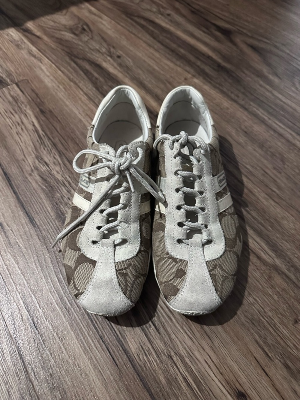 Vintage Y2K Coach Beige and Cream Signature Canvas Sneakers